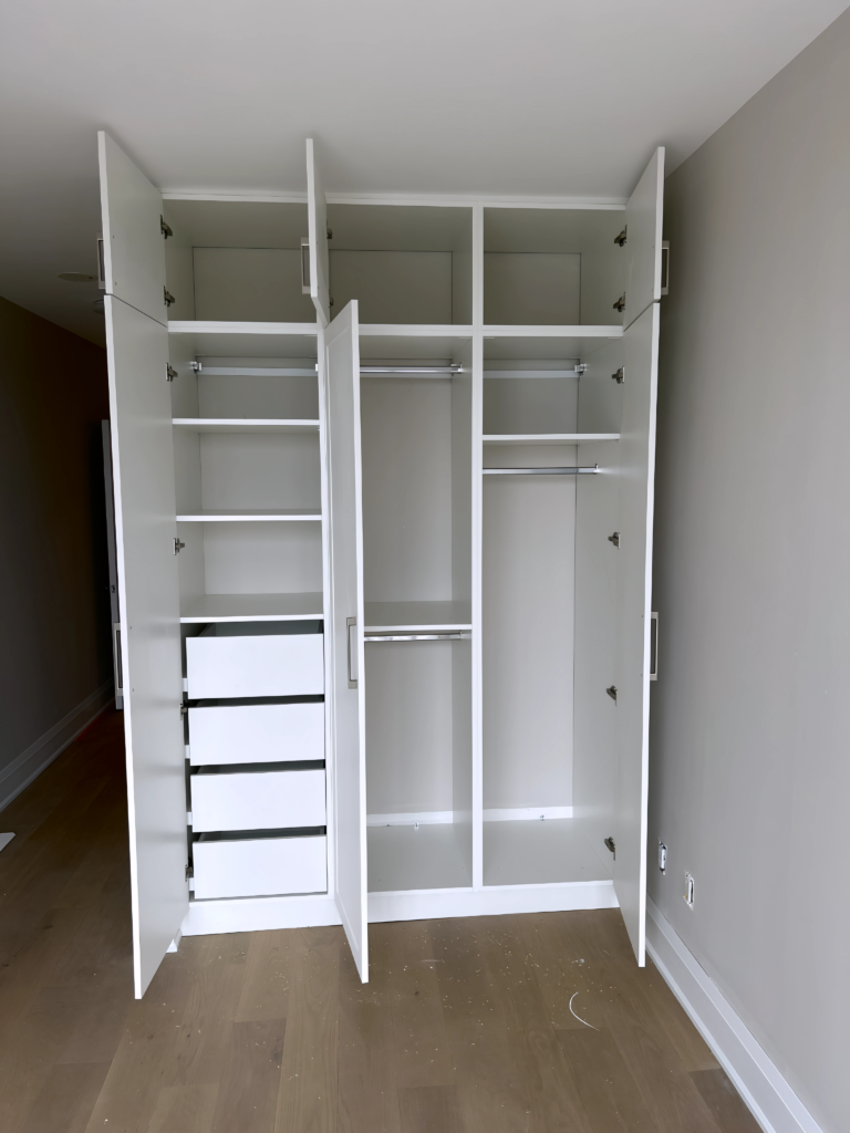 triple-section closet system for busy family