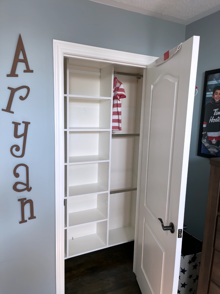angled closet project beneath stairwell