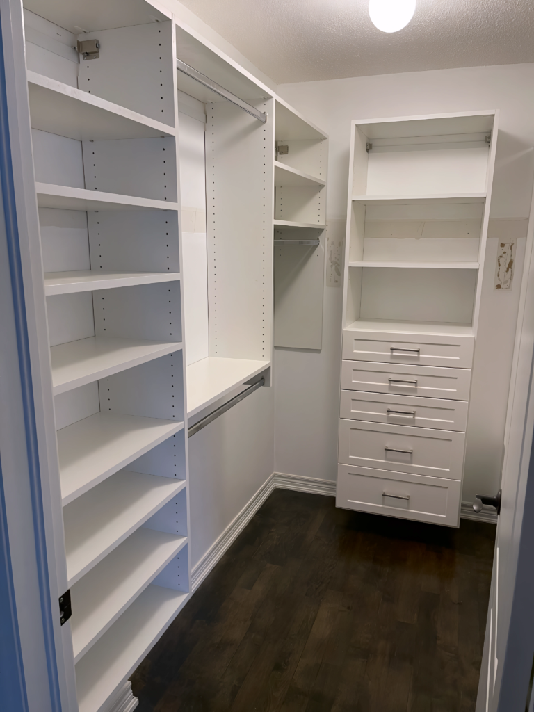 glass wardrobe doors with custom interior lighting