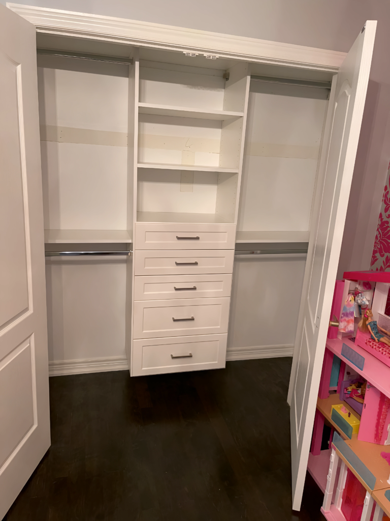 wardrobe makeover with fabric-lined drawers
