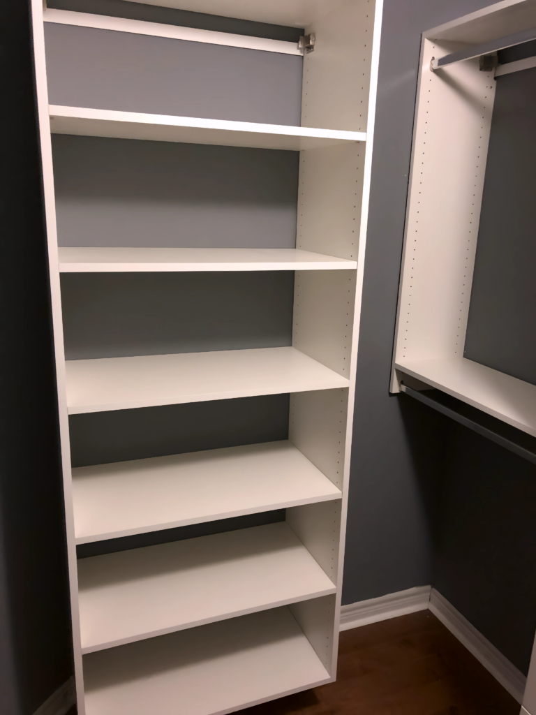 closet partition design with integrated drawers