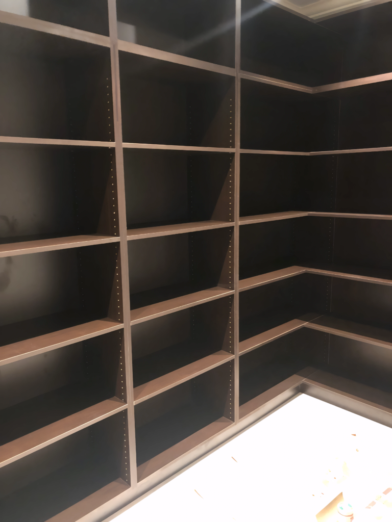 custom closet shelving wall with baskets
